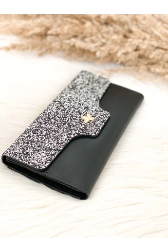 Fekete glitterrel díszített alkalmi pénztárca