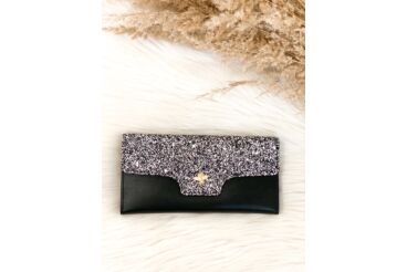 Fekete glitterrel díszített alkalmi pénztárca