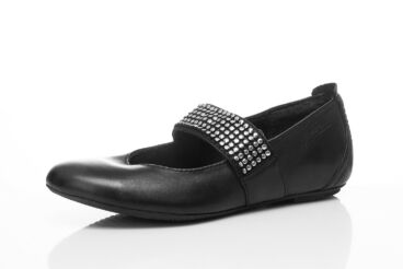 Tamaris fekete, pántos bőr balerina cipő