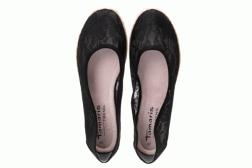 Tamaris fekete csipkés balerina cipő