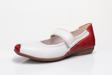 Tamaris fehér/bordó, pántos bőr balerina cipő