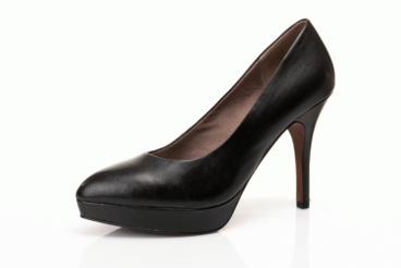 Tamaris fekete bőr magassarkú női cipő